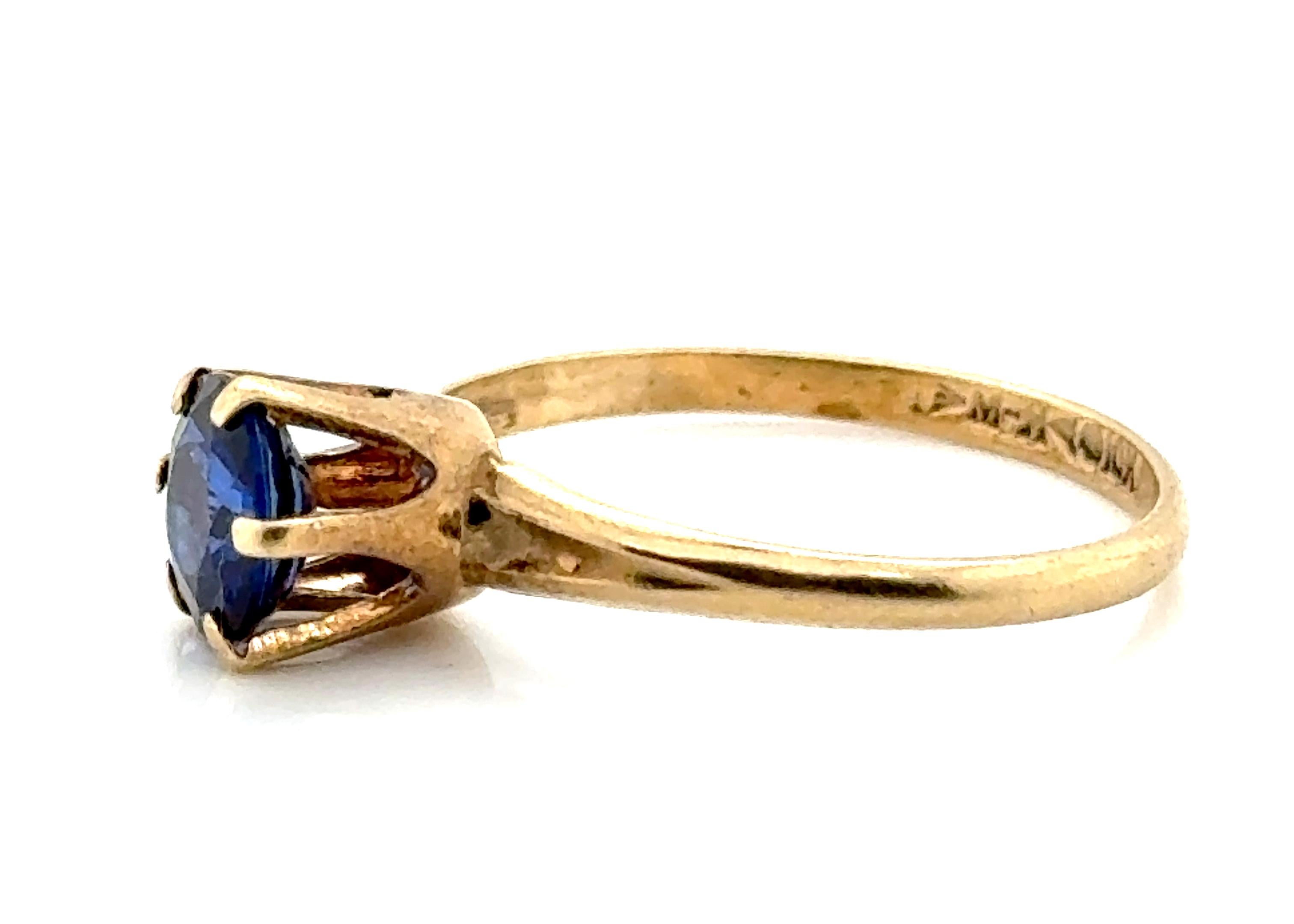 Round Cut Art Deco Sapphire Ring 1ct Round Solitaire Original 1930s-1940s Antique MH Trade