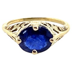 Art Deco Sapphire Ring 2.65ct Oval Sideways Original 1930s Filigree Vintage 14k