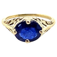 Art Deco Sapphire Ring 2.65ct Oval Sideways Original 1930s Filigree Antique 14k