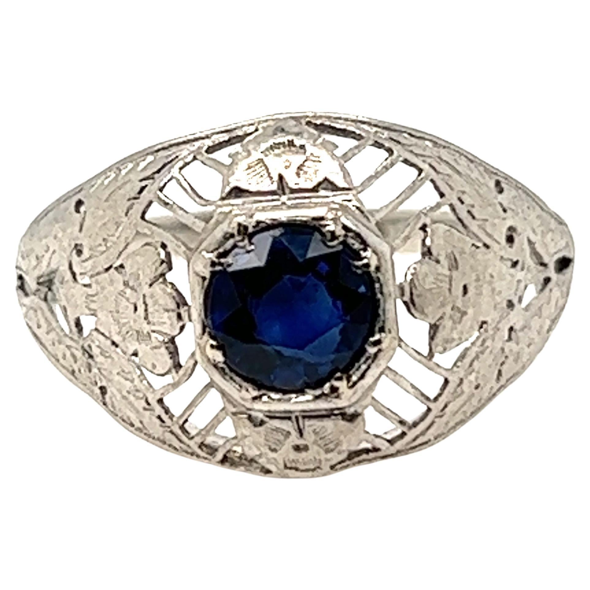 Art Deco Natural Sapphire Ring 1/2ct Flowers Platinum Original 1920s Antique For Sale