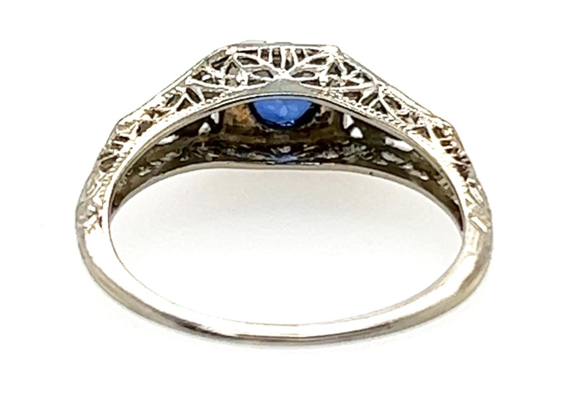 Art Deco Saphir-Ring .56ct rund natürliche Original 1930er Jahre Antike Blumen 18K 1