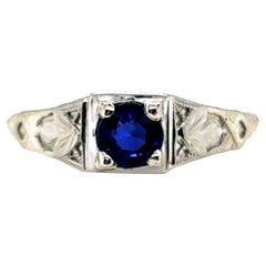 Art Deco Saphir-Ring .56ct rund natürliche Original 1930er Jahre Antike Blumen 18K