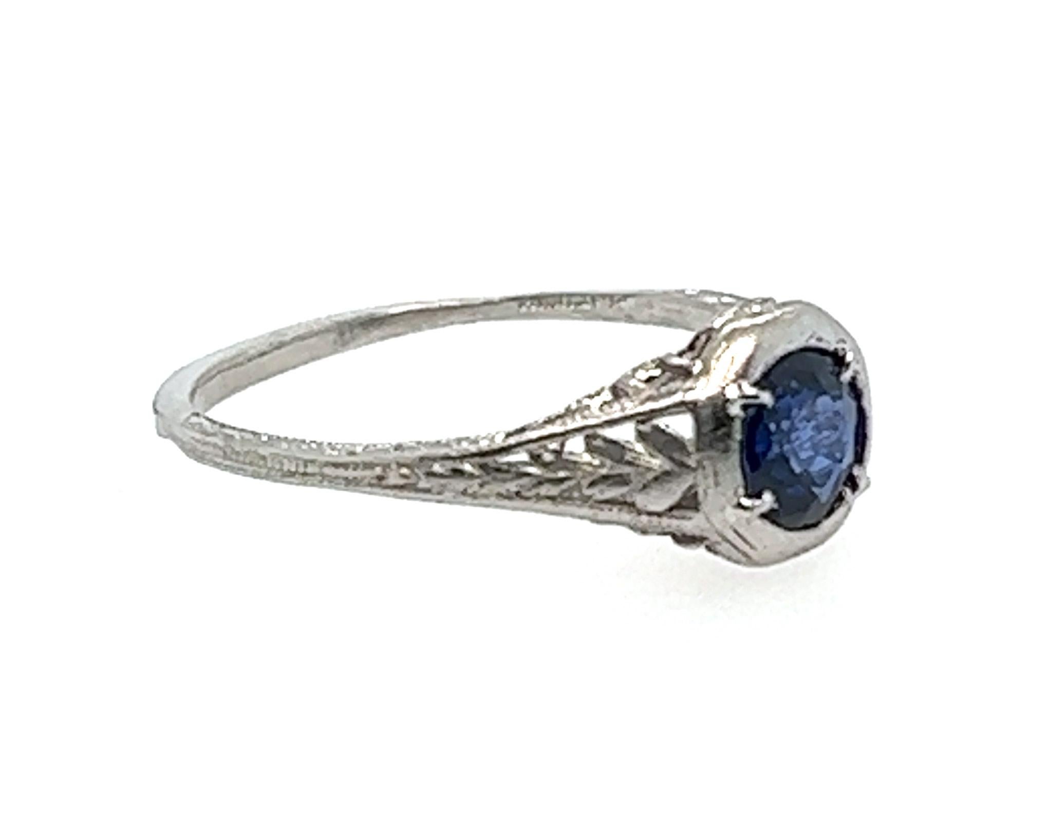 Round Cut Art Deco Sapphire Ring .57ct Round Original 1930's Antique Vintage Platinum For Sale