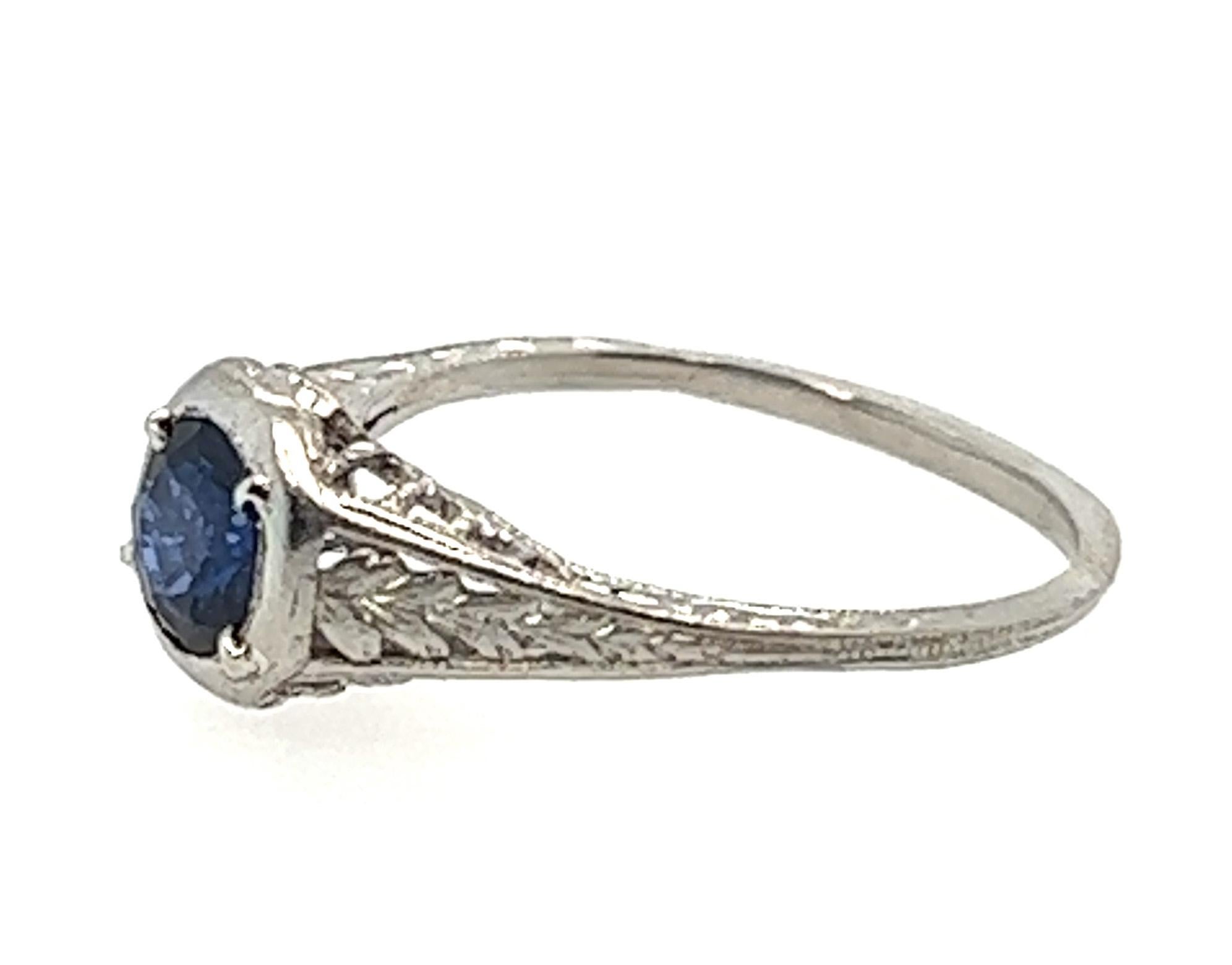 Art Deco Sapphire Ring .57ct Round Original 1930's Antique Vintage Platinum In Excellent Condition For Sale In Dearborn, MI