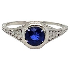 Art Deco Sapphire Ring .57ct Round Original 1930
s Antique Vintage Platinum