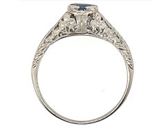 Art Deco Sapphire Ring .65 ct Round Original 1930's Antique Flowers Platinum