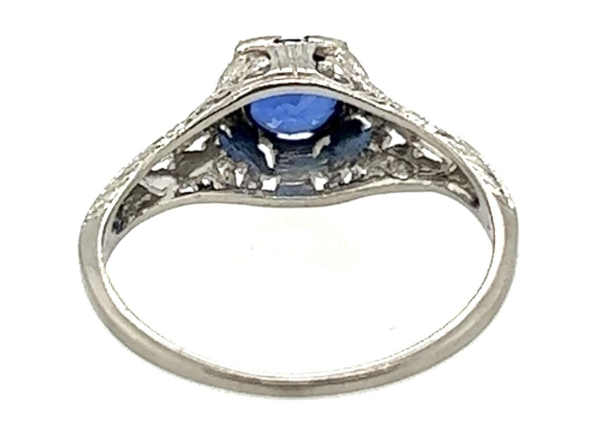 Art Deco Sapphire Ring .65 ct Round Original 1930's Antique Flowers Platinum For Sale 3