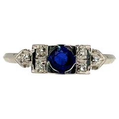 Art Deco Sapphire Ring .72ct Single Cut Diamonds Original 1930s Antique Plat
