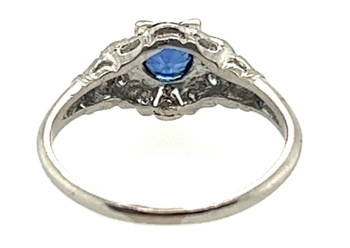Art Deco Sapphire Ring .80ct Single Cut Diamonds Original 1930's Antique Plat For Sale 1