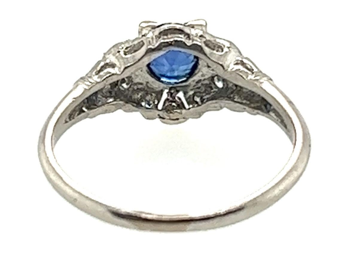 Donna Anello Art Deco con zaffiro da 0,80 carati e diamanti a taglio singolo, originale degli anni '30, antico e platinato