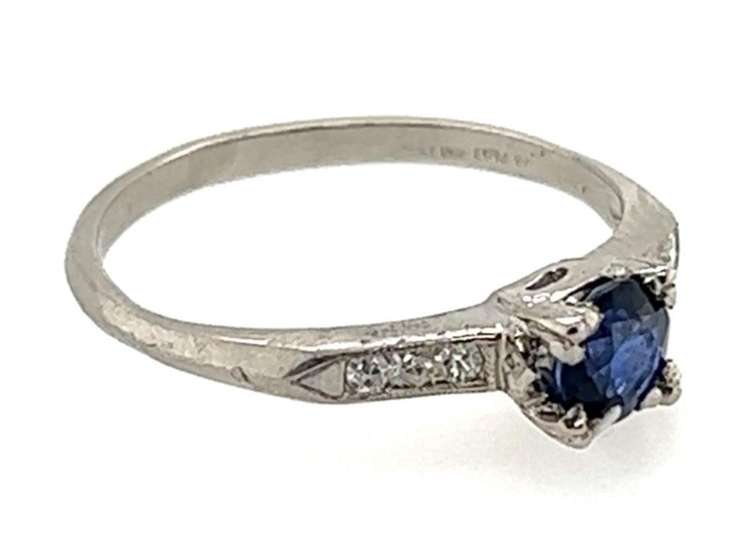 Art Deco Saphir Ring .82 Karat Einzelschliff Diamanten Original 1930''s Antike Platin (Rundschliff)