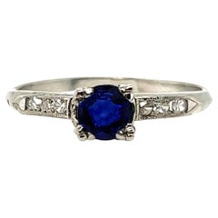 Bague Art Déco Saphir .82ct Diamants taille unique Original 1930''s Antique Plat
