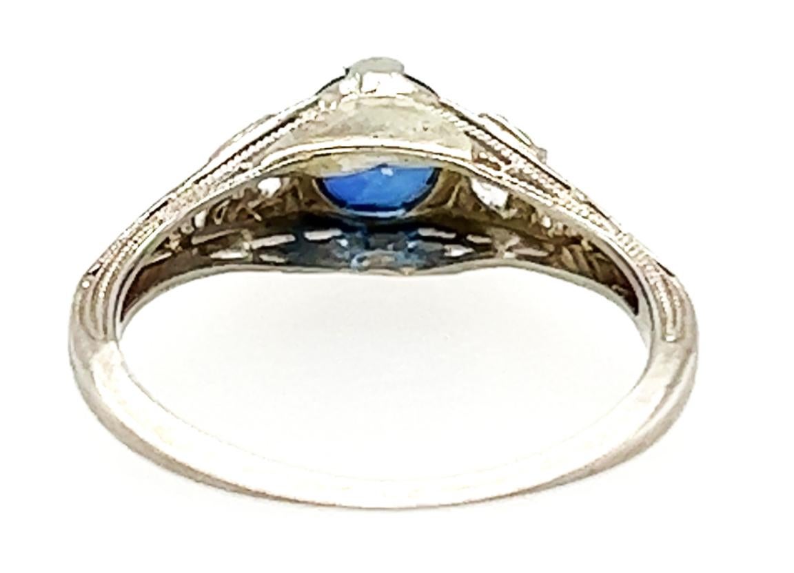 Women's Art Deco Sapphire Ring .86 Carat Old European Original 1930s Baskin Brothers 18k