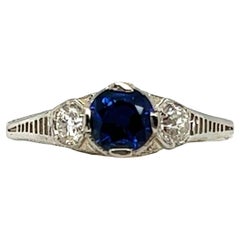 Art Deco Sapphire Ring .86 Carat Old European Original 1930s Baskin Brothers 18k
