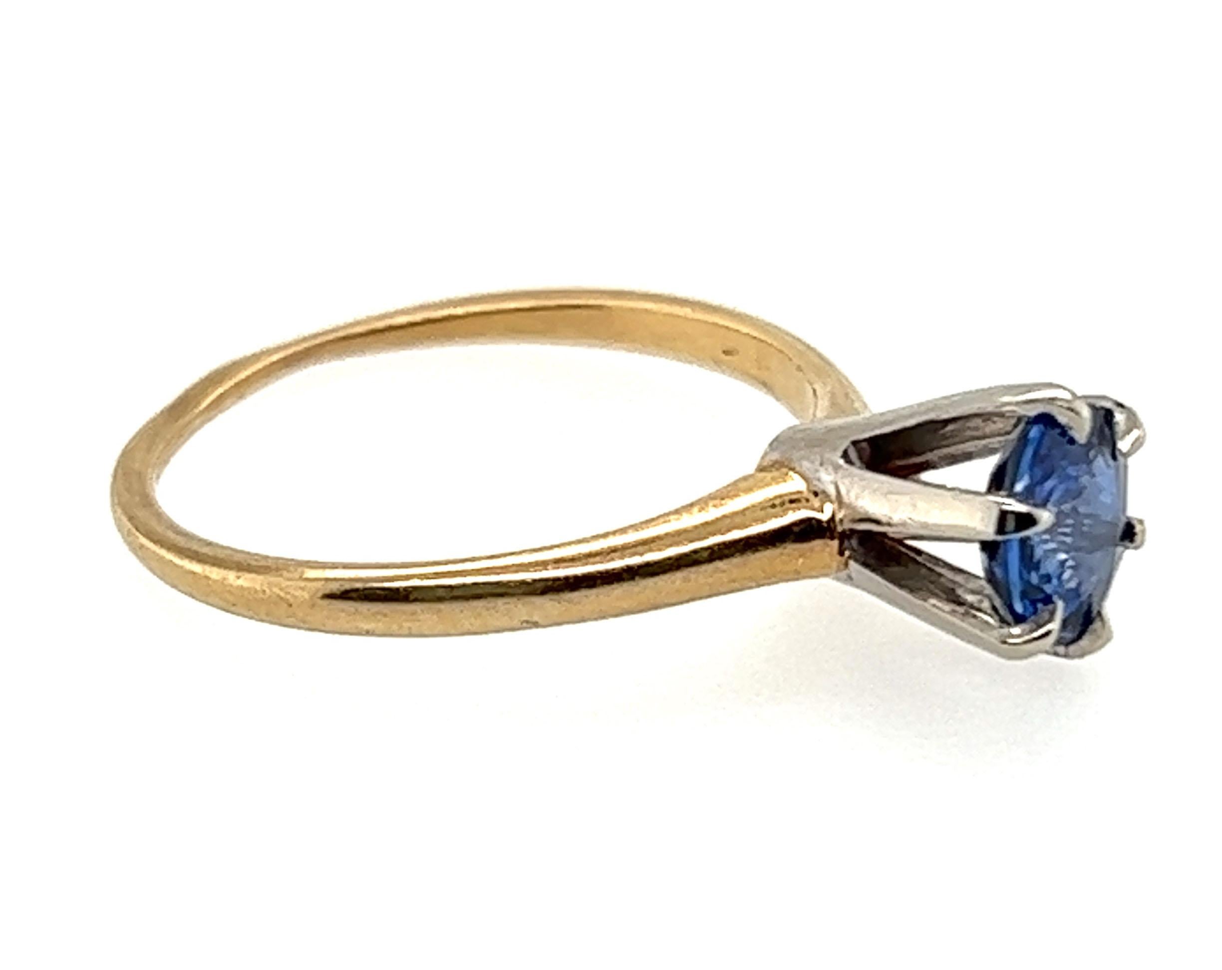 Round Cut Art Deco Sapphire Ring .86ct Round Solitaire Original 1930s-1940s Antique 14k For Sale