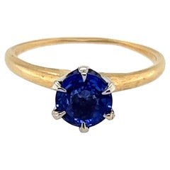 Art Deco Sapphire Ring .86ct Round Solitaire Original 1930s-1940s Vintage 14k