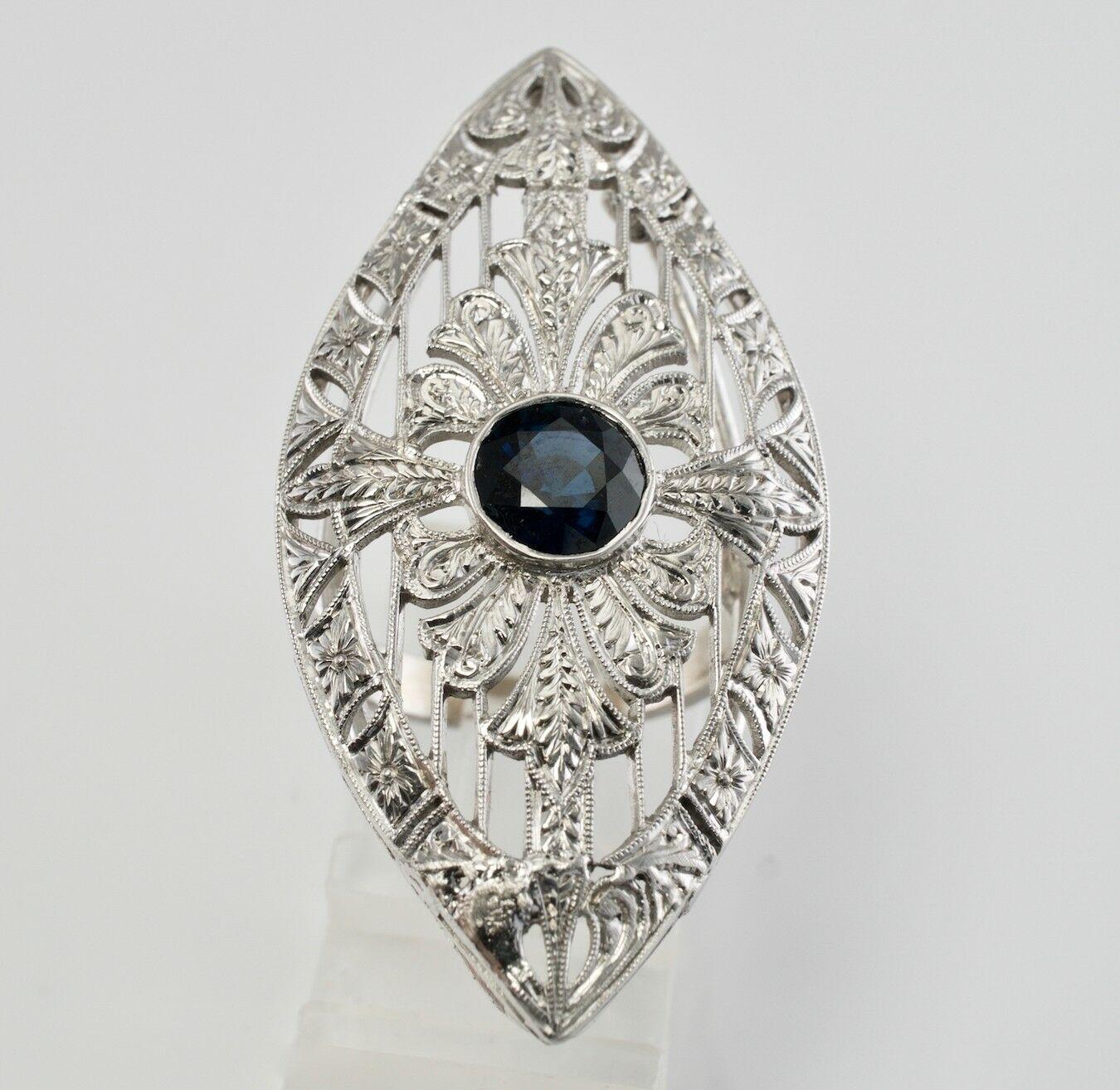 Art Deco Sapphire Ring Shield 18K White Gold Cocktail For Sale 7