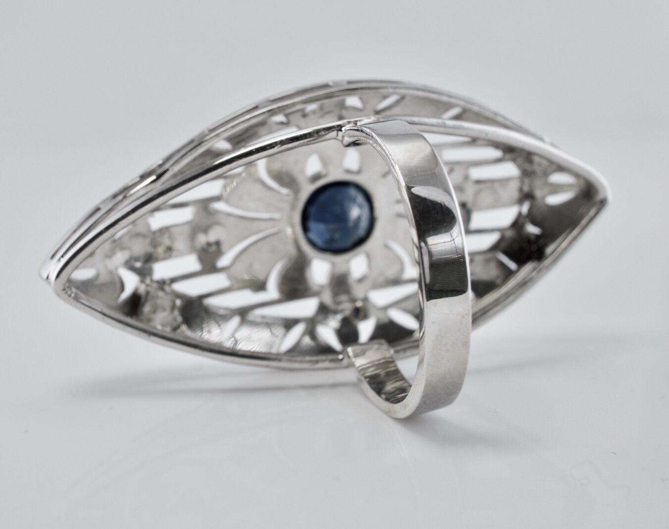 Art Deco Sapphire Ring Shield 18K White Gold Cocktail For Sale 8