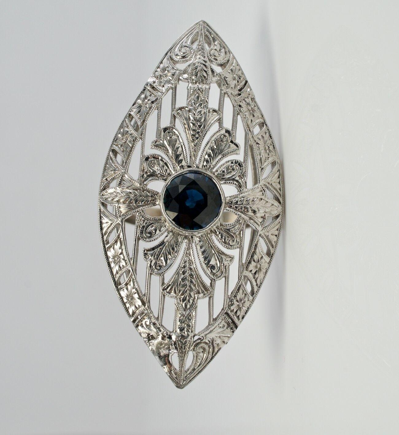 Art Deco Sapphire Ring Shield 18K White Gold Cocktail For Sale 1