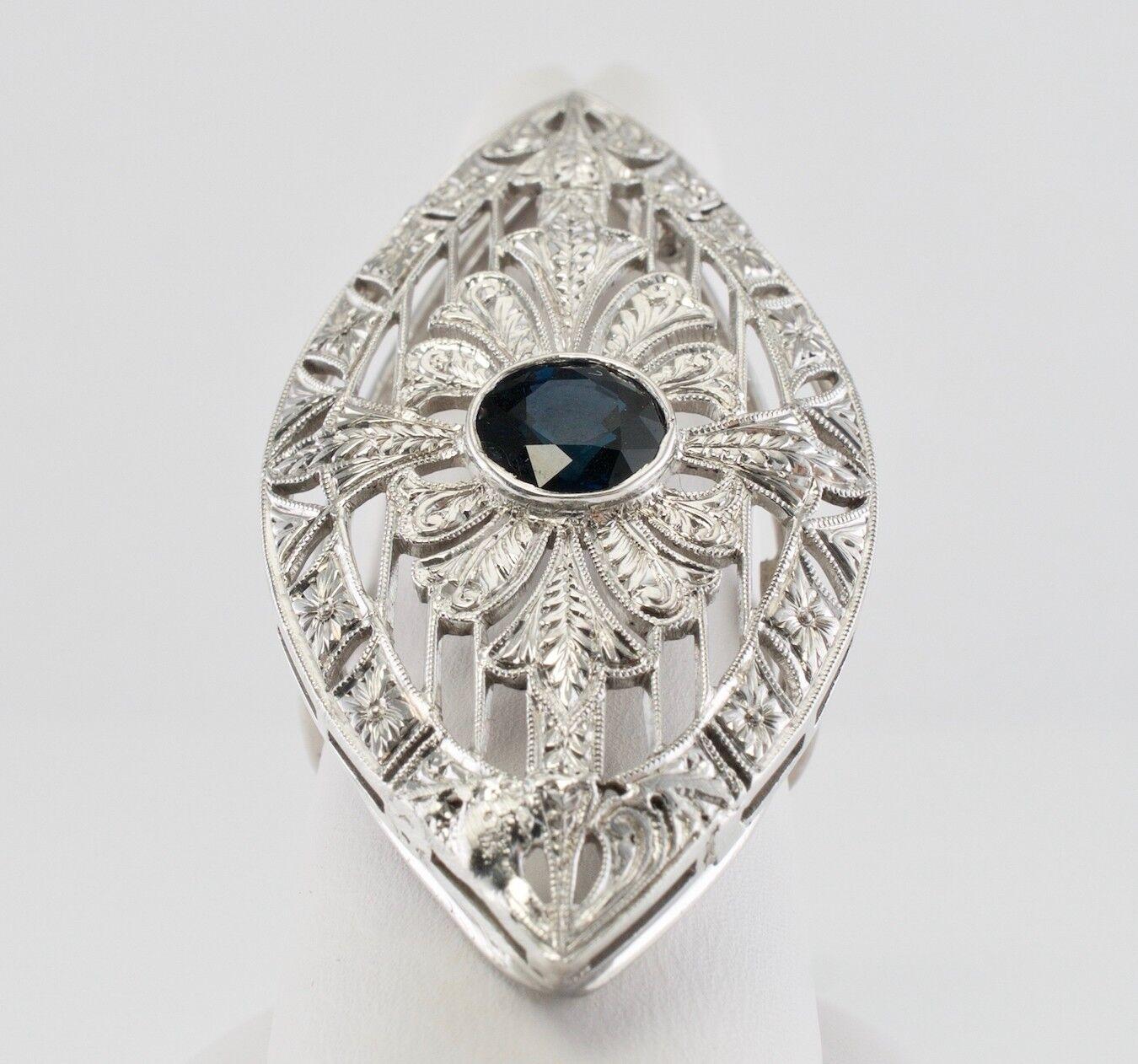 Art Deco Sapphire Ring Shield 18K White Gold Cocktail For Sale 2