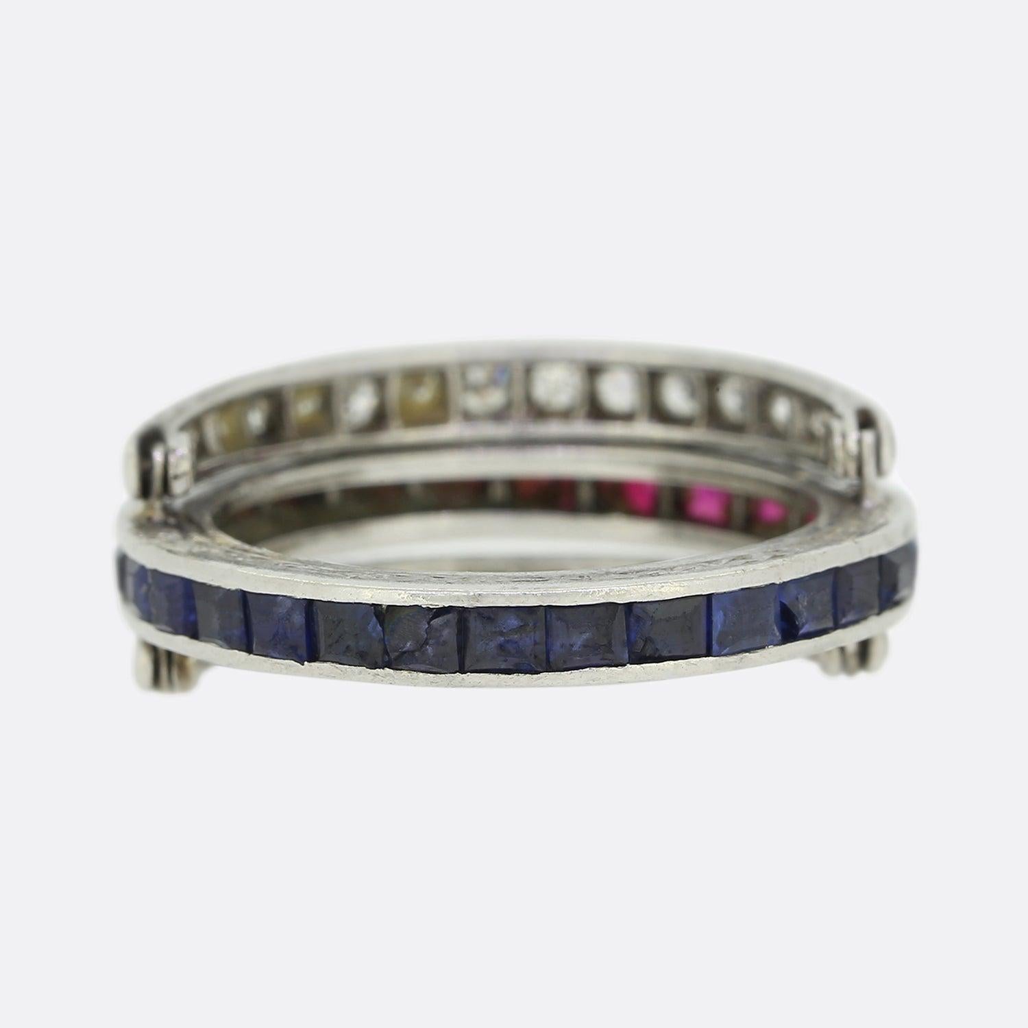 Flip-Ring mit Saphir, Rubin und Diamant im Art-déco-Stil für Tag und Nacht im Zustand „Gut“ in London, GB