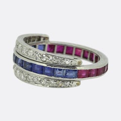 Art Deco Sapphire Ruby and Diamond Day and Night Ring Size L (52)