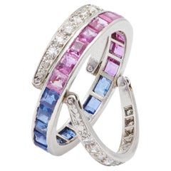 Antique Art Deco Sapphire, Ruby and Diamond Platinum Flip Ring