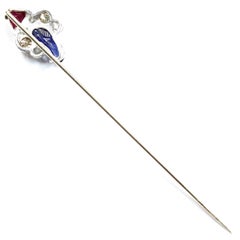 Art Deco Sapphire Ruby Diamond Butterfly Stickpin