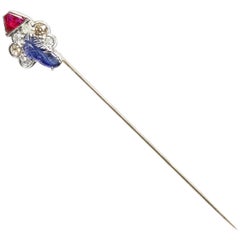 Art Deco Sapphire Ruby Diamond Butterfly Stickpin