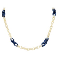 Art Deco Sapphire Seed Pearl Diamond Platinum Mesh Link Beaded Necklace