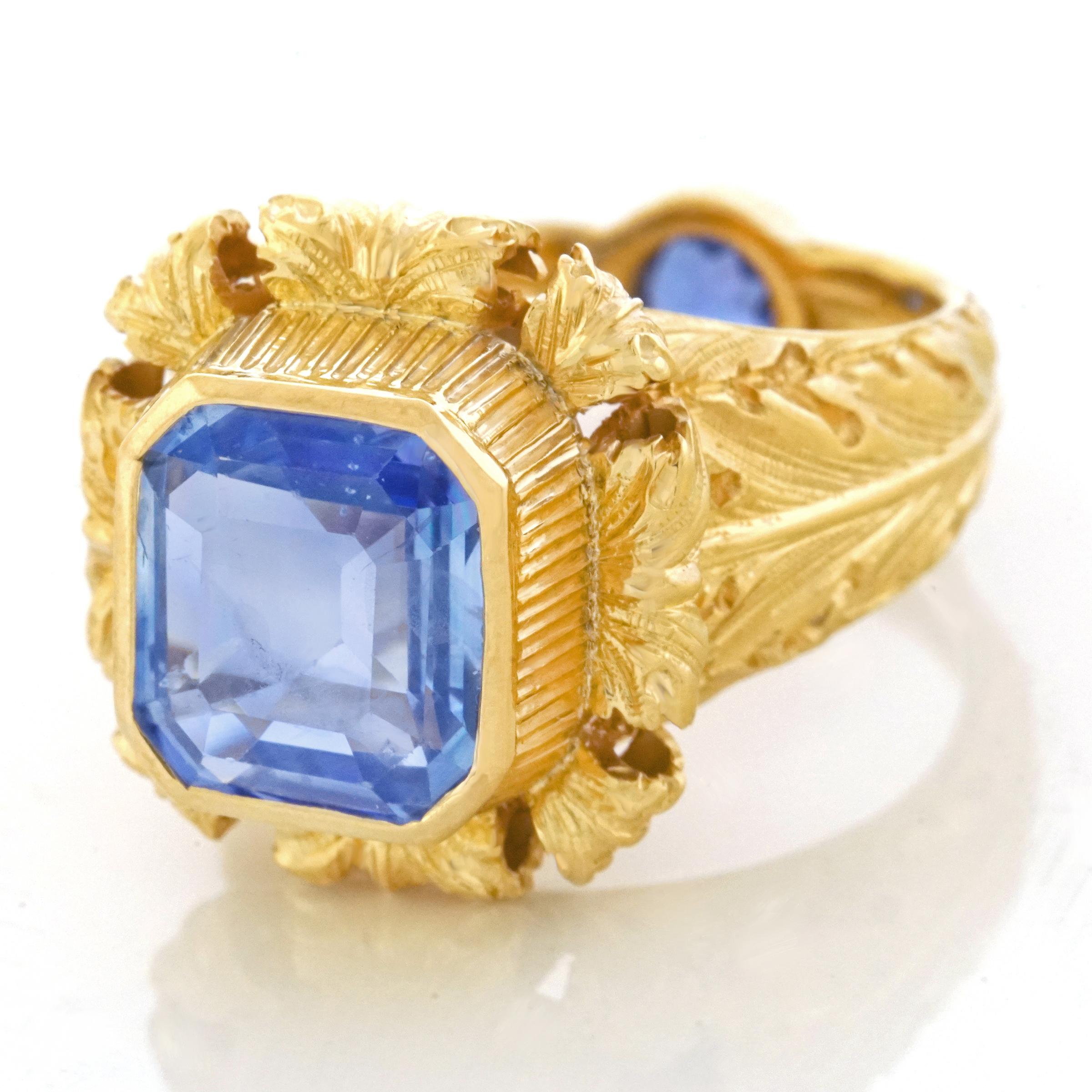 Art Deco Sapphire Set Gold Ring GIA No Heat 4