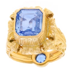 Antique Art Deco Sapphire Set Gold Ring GIA No Heat