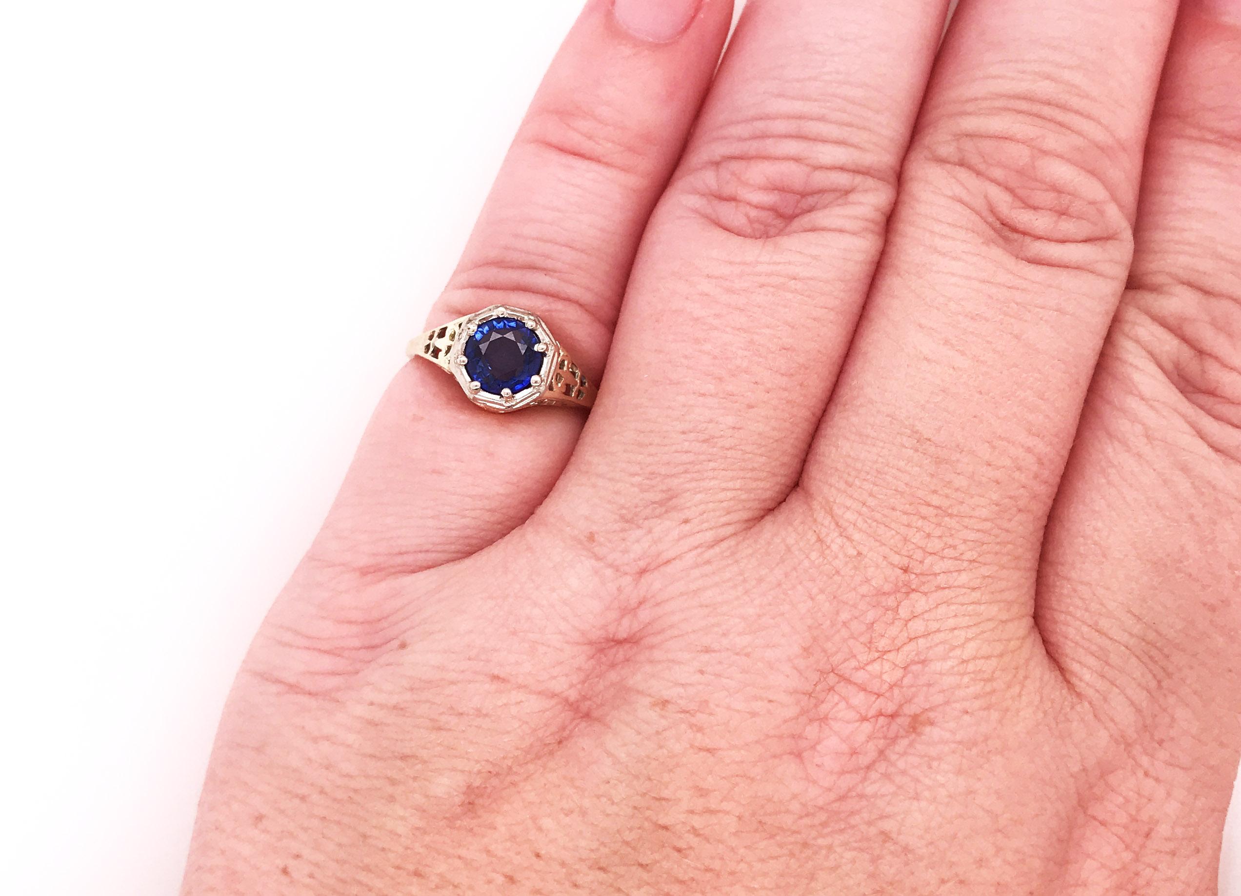 Anello di fidanzamento solitario con zaffiro Art Deco 1,15ct Originale degli anni '20-'30 Antico In condizioni ottime in vendita a Dearborn, MI