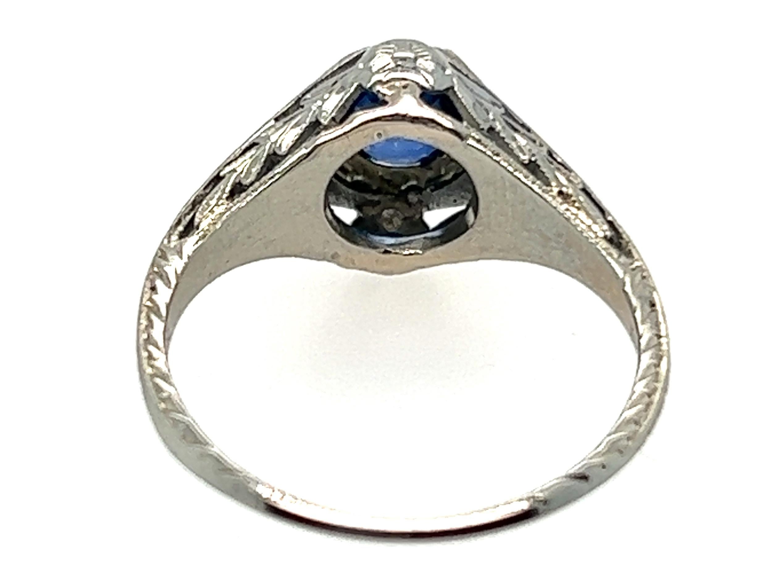 Art Deco Sapphire Solitaire Engagement Ring .65ct Original 1920s Antique 18K For Sale 2