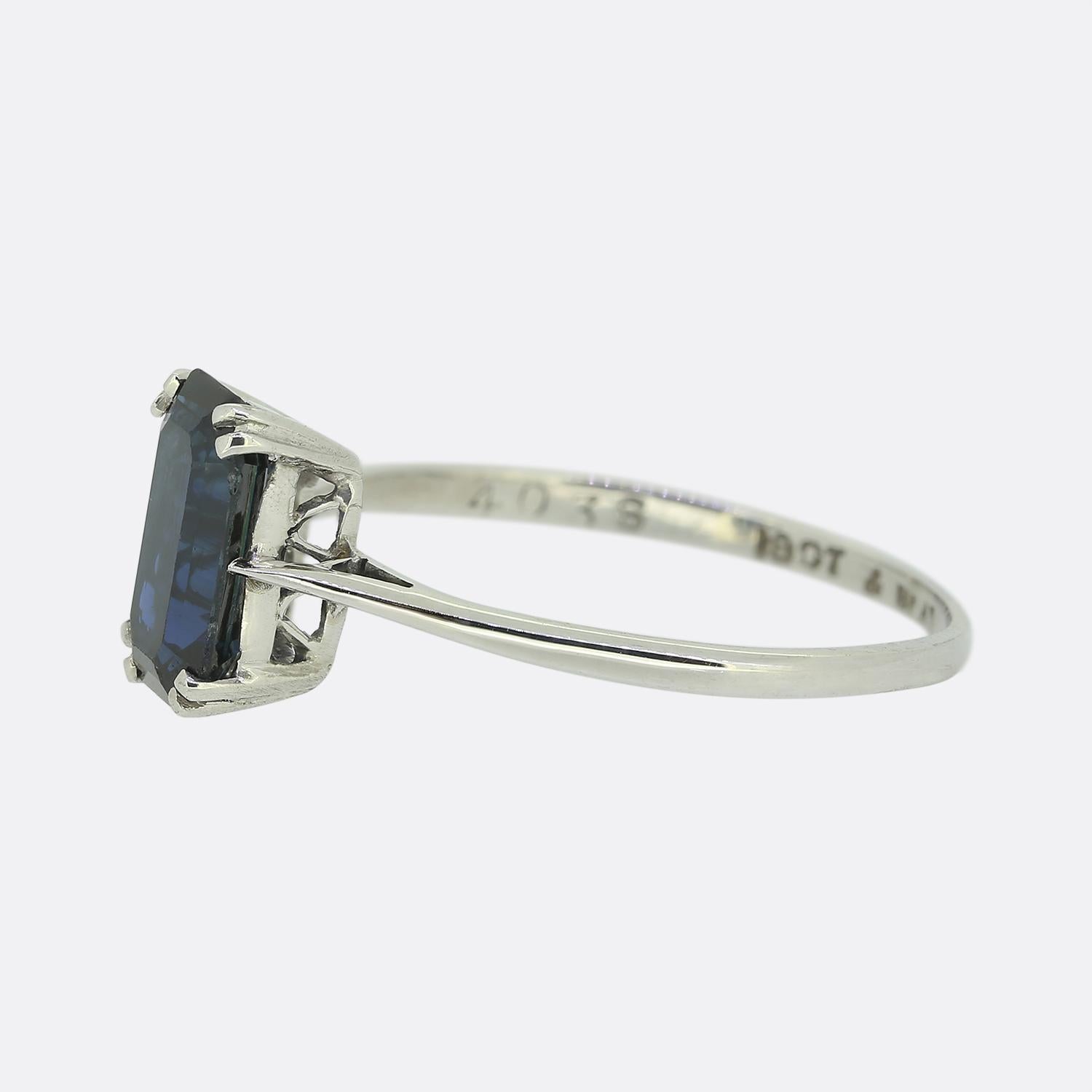 Emerald Cut Art Deco Sapphire Solitaire Ring For Sale