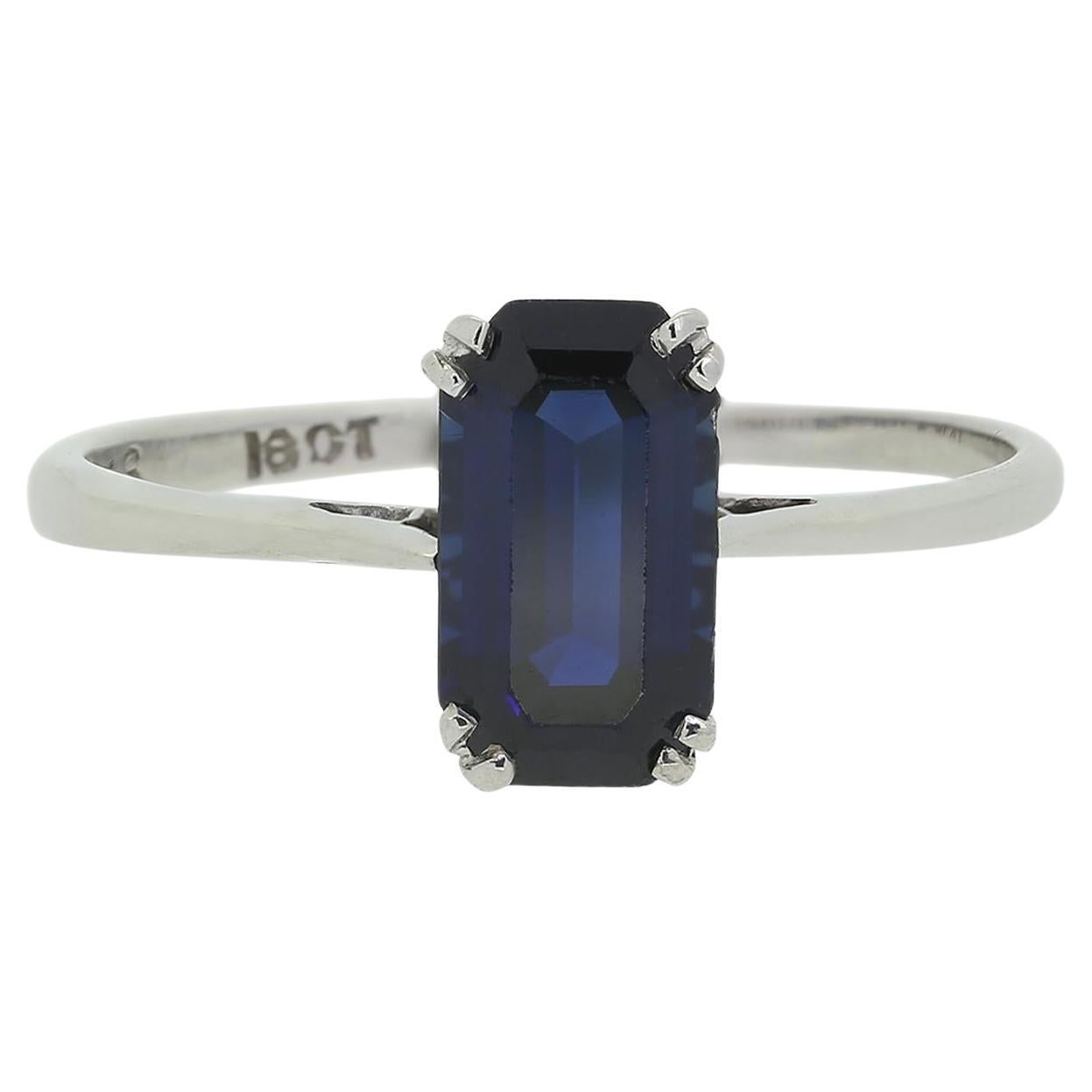 Art Deco Sapphire Solitaire Ring For Sale