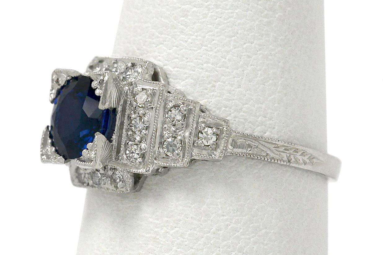 art deco blue sapphire ring