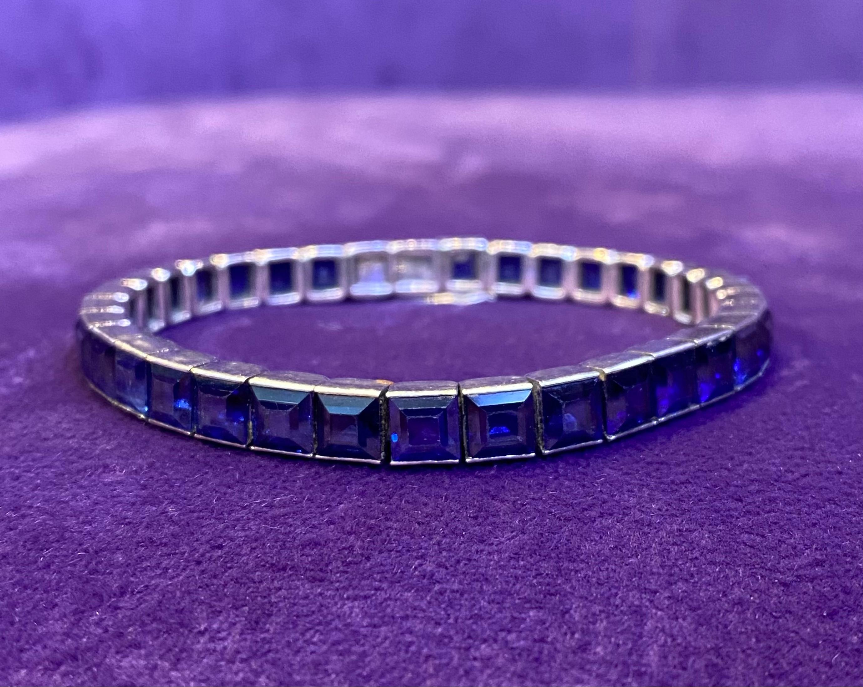 Women's Art Deco Sapphire Tennis Bracelet  For Sale