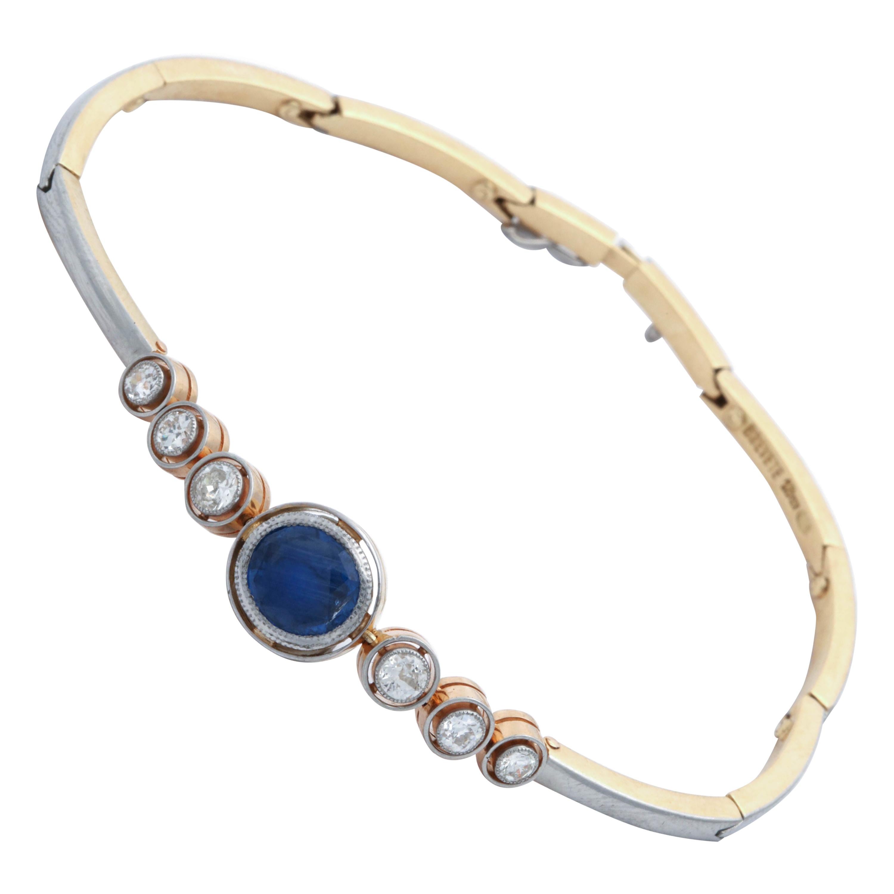 Art Deco Sapphire with Diamonds Platinum and Gold Halfway Flexible Bracelet