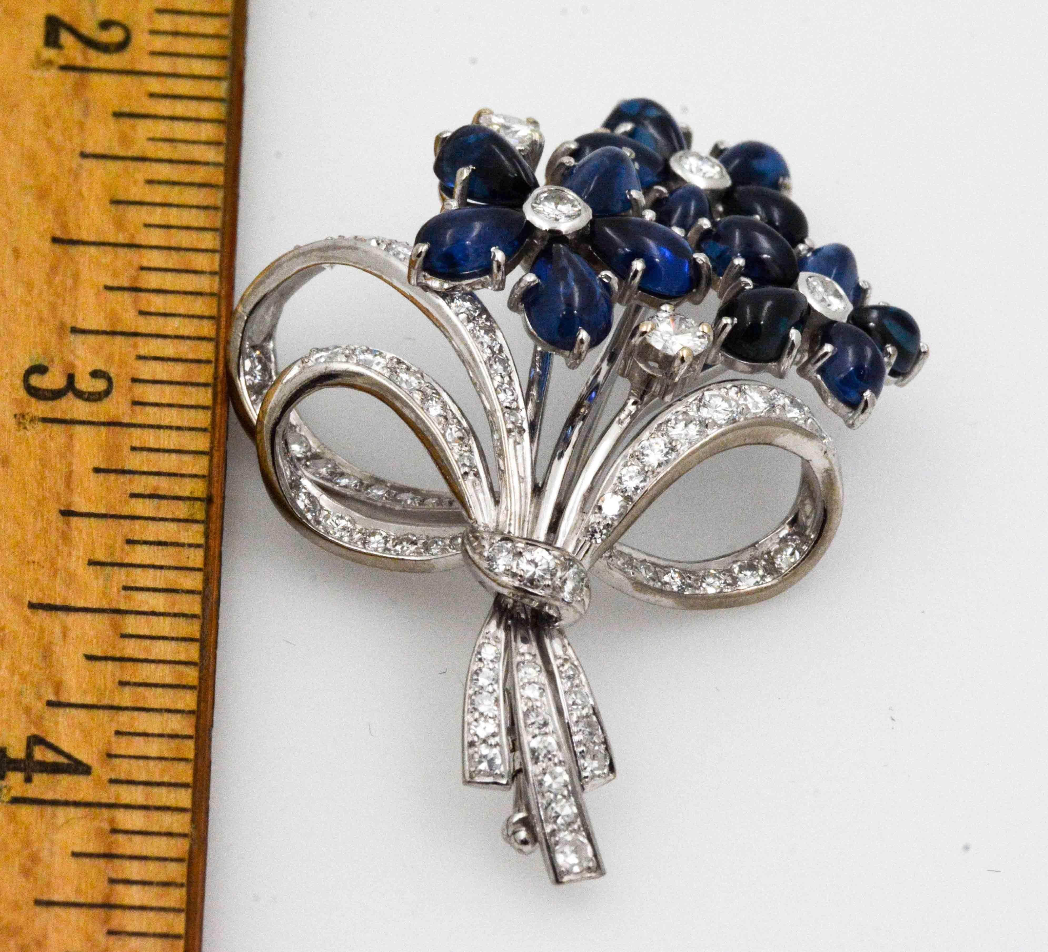 Art Deco Sapphire, 2.50 Carat Diamonds 18 Karat White Gold Bouquet Pin 6