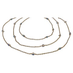 Art Deco Sapphires By the Yard Station Necklace 57" Long 20Kt Yellow Gold