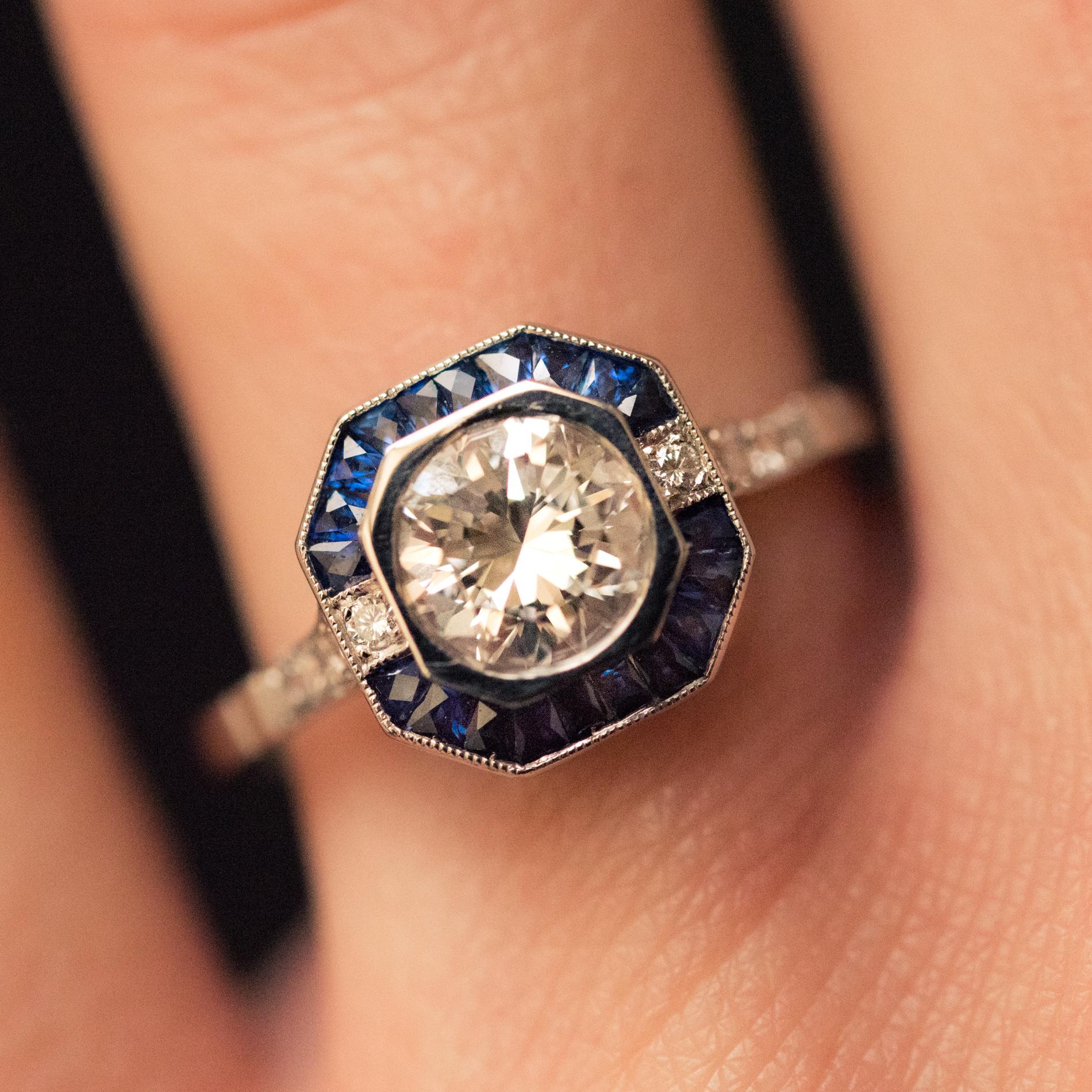 Art Deco Sapphires Diamonds Platinum Ring 6