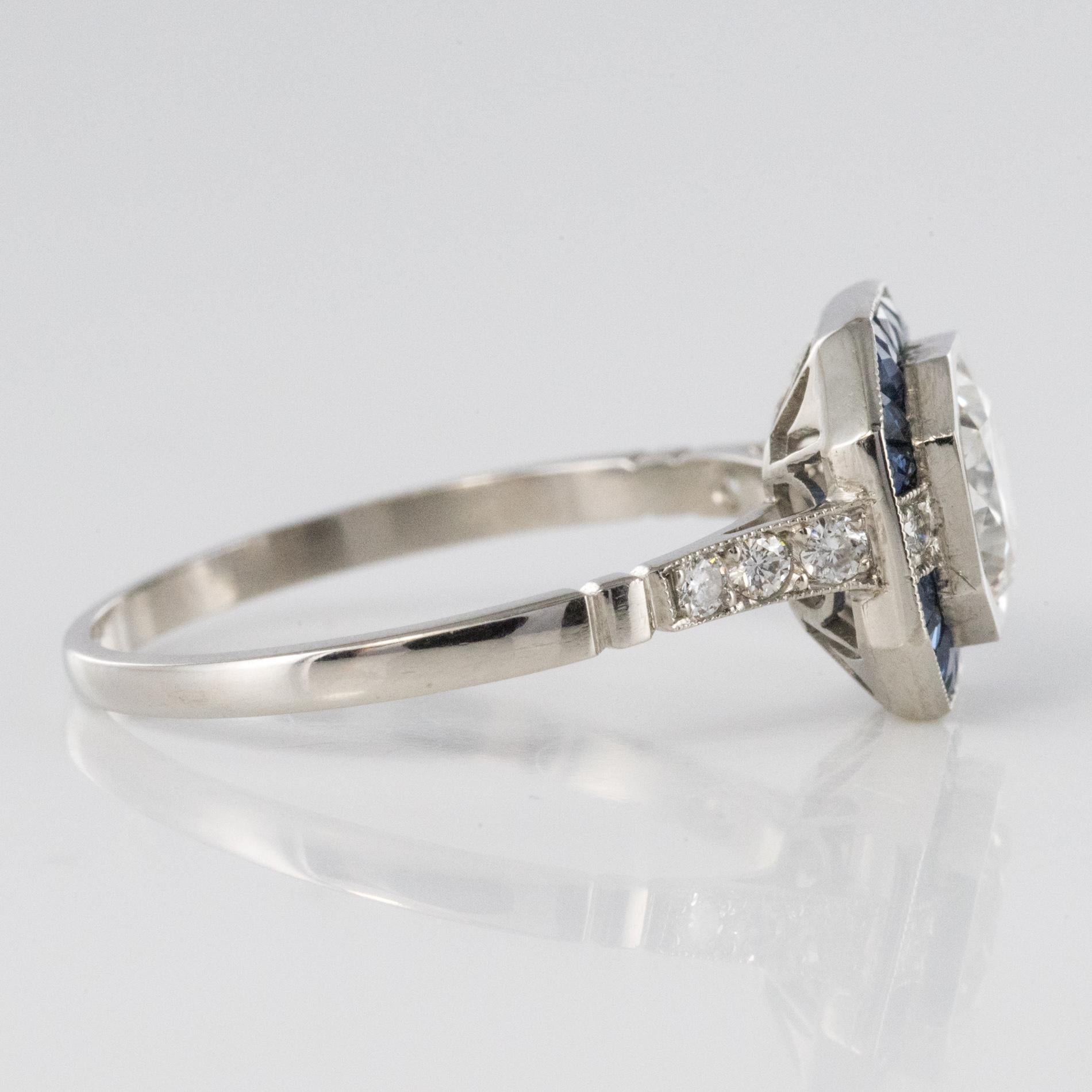 Art Deco Sapphires Diamonds Platinum Ring 7