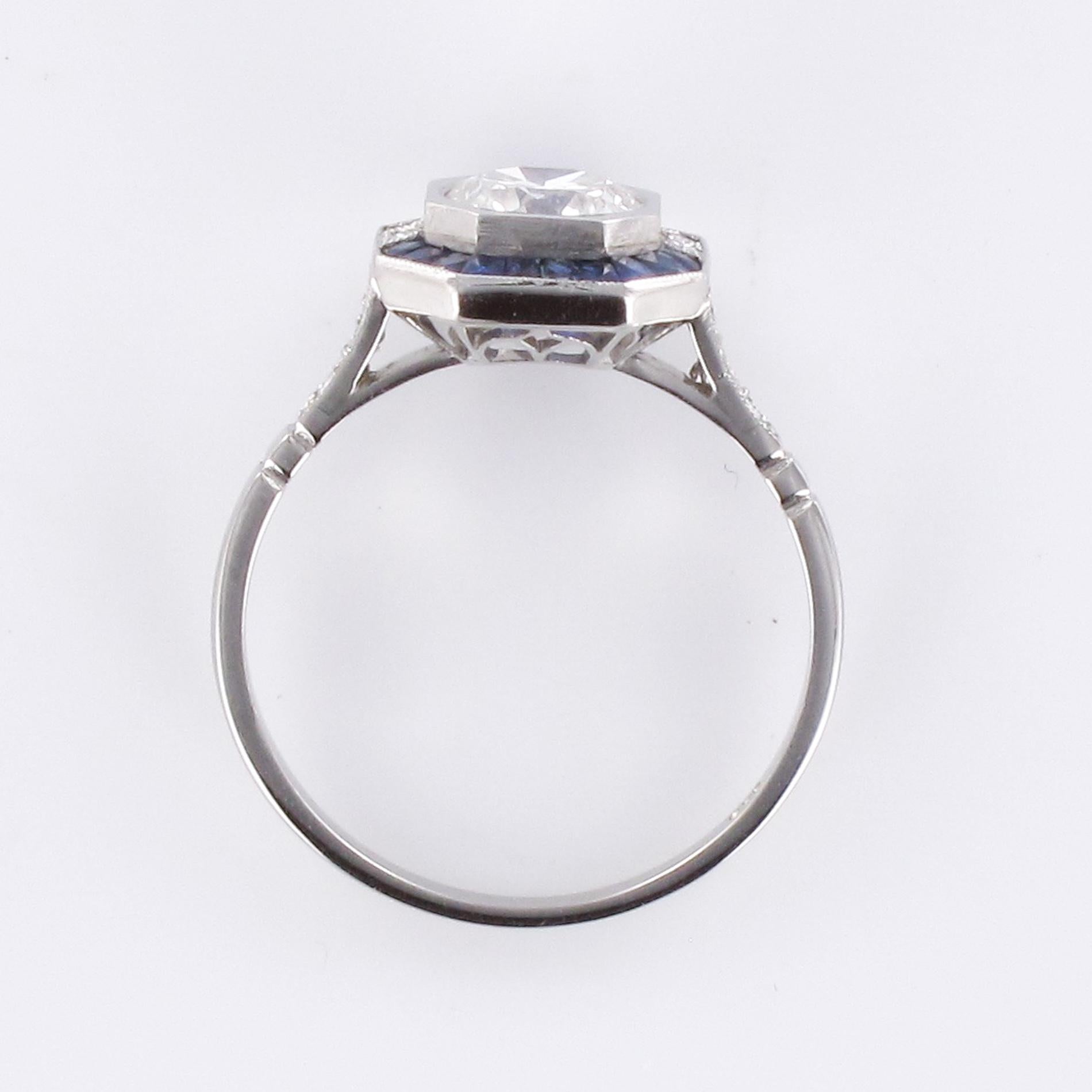 Art Deco Sapphires Diamonds Platinum Ring 8