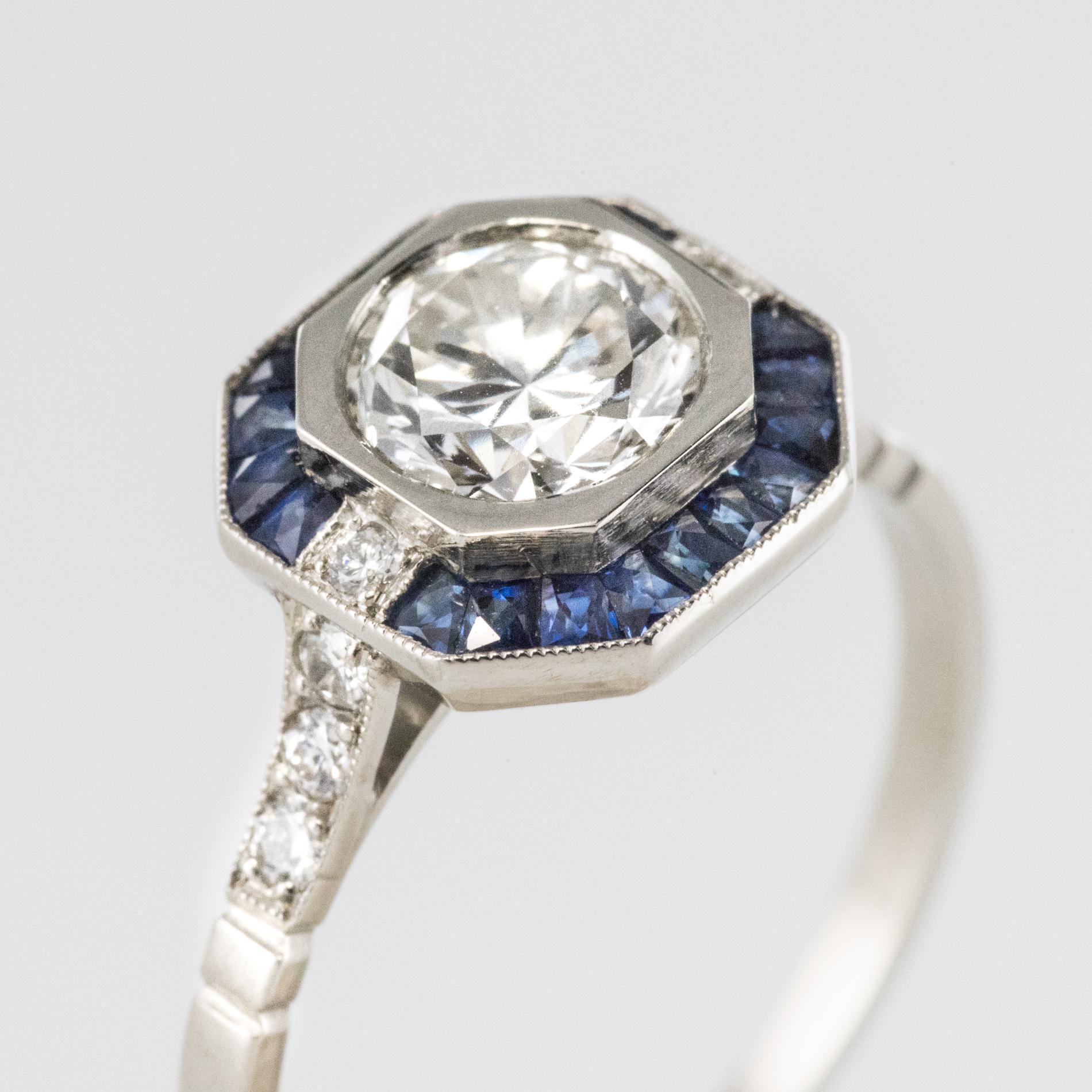 Art Deco Sapphires Diamonds Platinum Ring 1