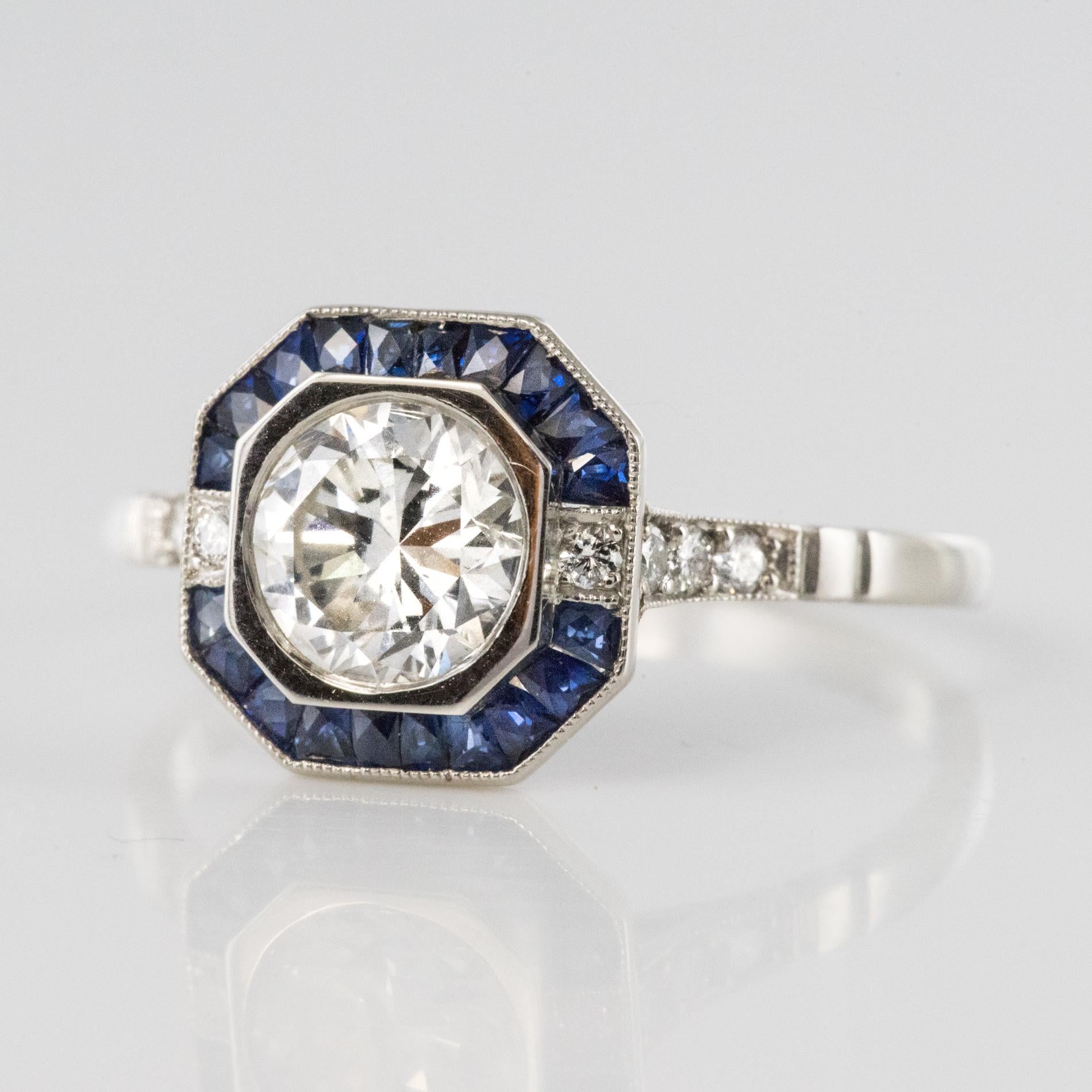 Art Deco Sapphires Diamonds Platinum Ring 2