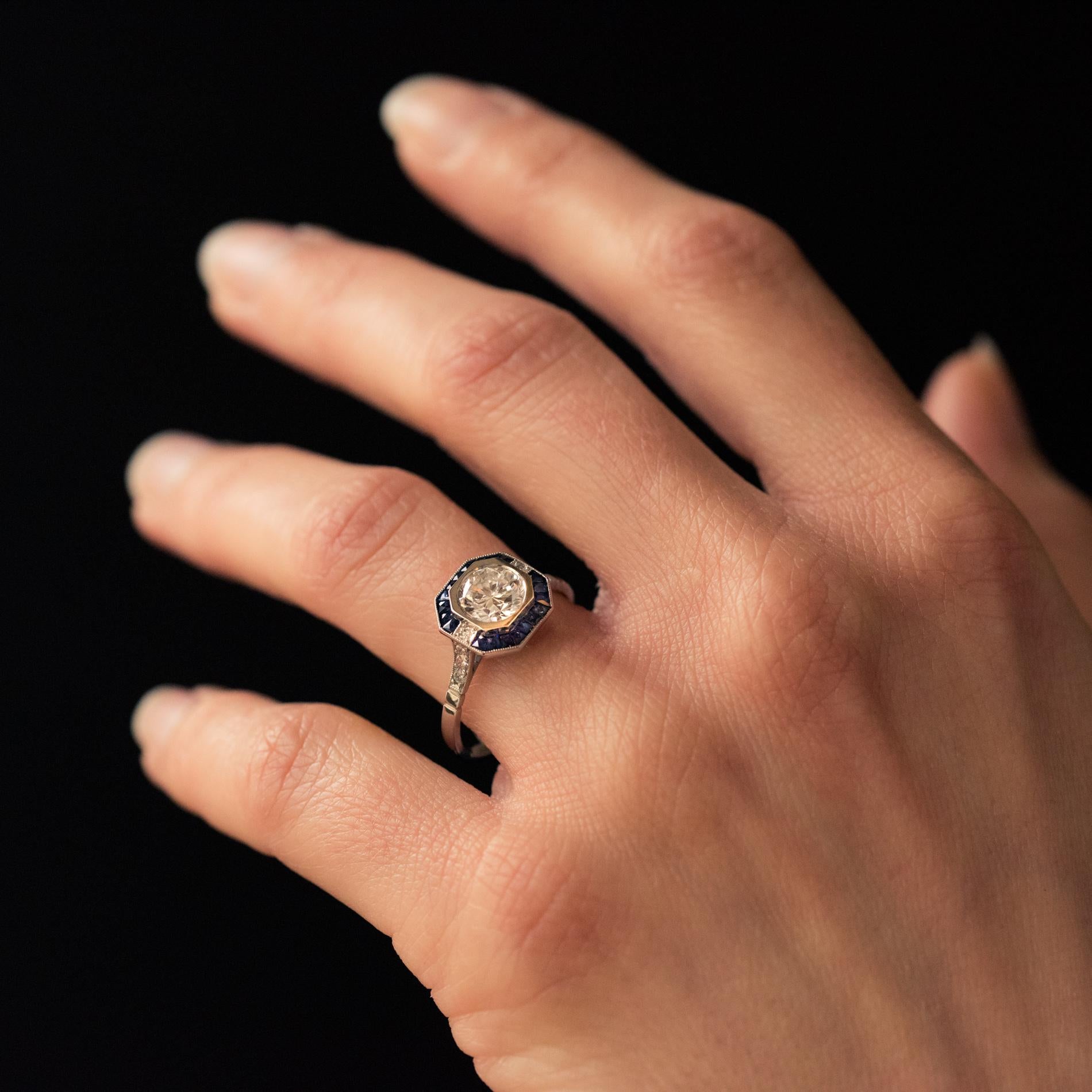 Art Deco Sapphires Diamonds Platinum Ring 3