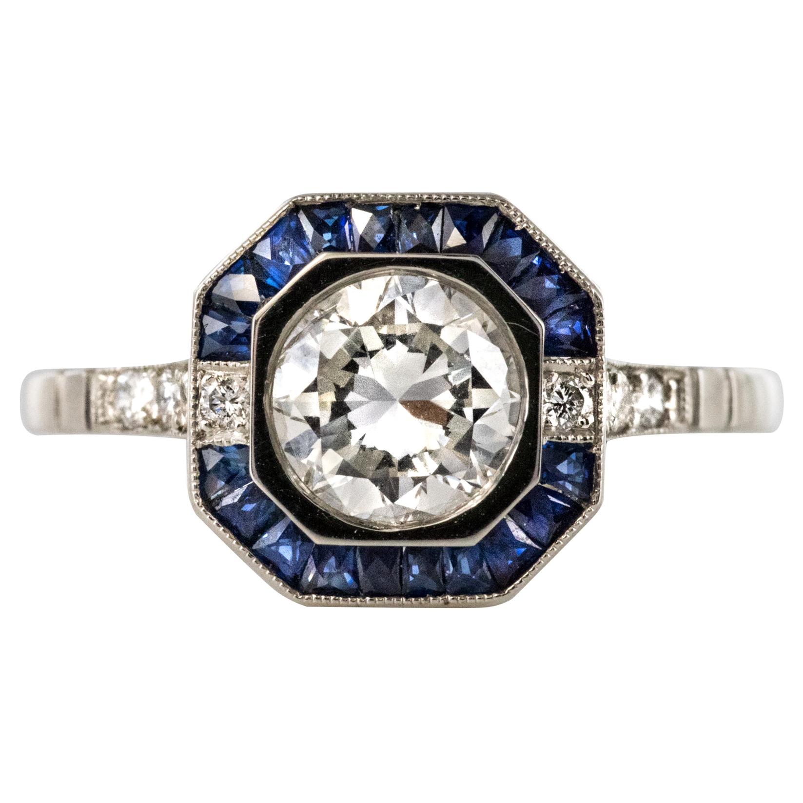 Art Deco Sapphires Diamonds Platinum Ring