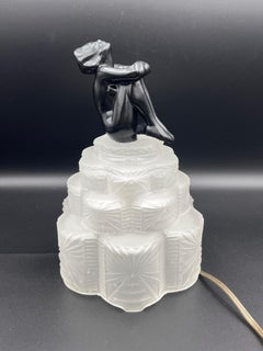 Art Deco Sarsaparilla Frank Art Style Table Lamp Nymph and Etched Glass Shade