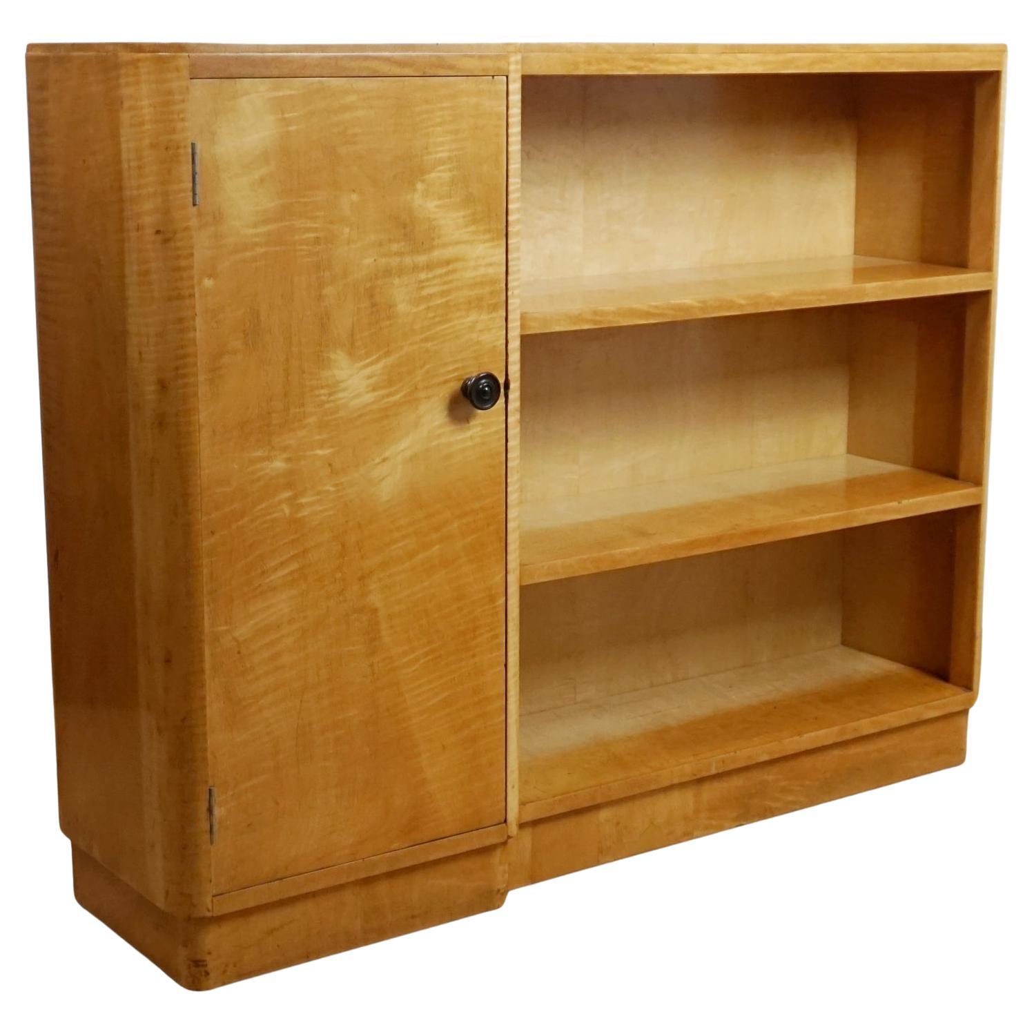 Art Deco Satin Birch Bookcase Cabinet For Sale